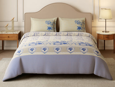 Rangana Swarna 100% Cotton Large Bedsheet, 210 TC, Floral, Cream