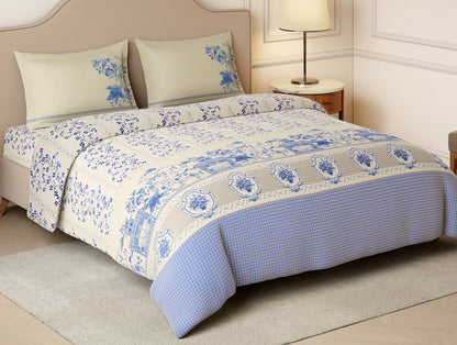 Rangana Swarna 100% Cotton Large Bedsheet, 210 TC, Floral, Cream