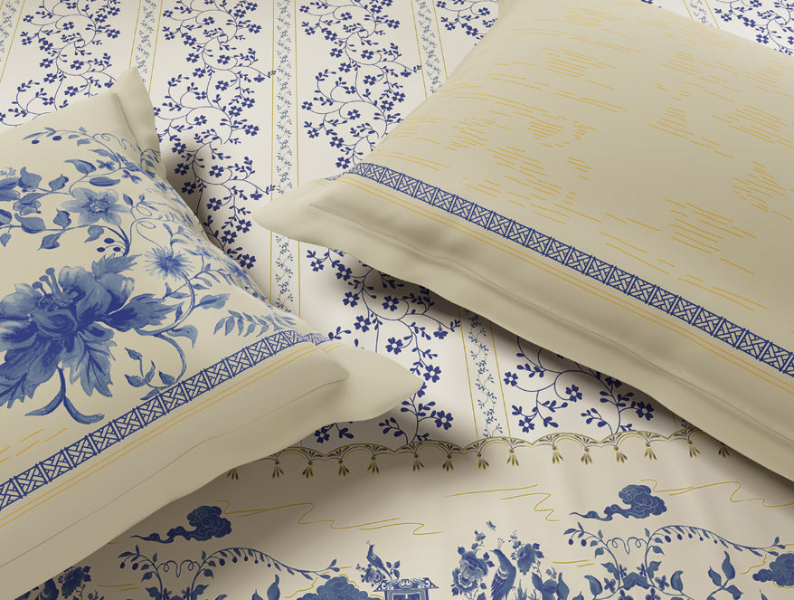 Rangana Swarna 100% Cotton Large Bedsheet, 210 TC, Floral, Cream