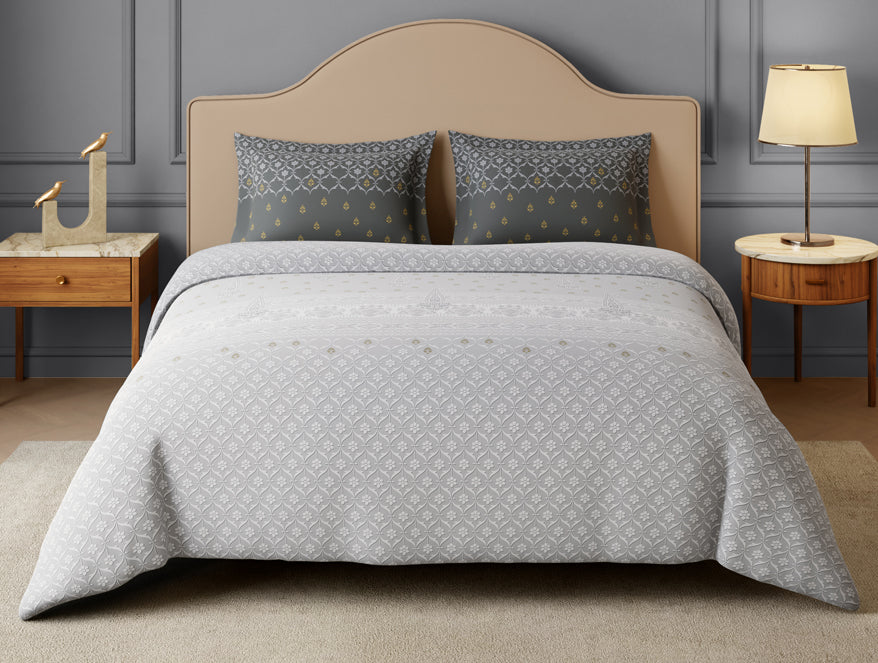 Rangana Swarna 100% Cotton Large Bedsheet, 210 TC, Ornate, Light Grey