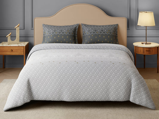 Rangana Swarna 100% Cotton Large Bedsheet, 210 TC, Ornate, Light Grey
