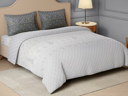 Rangana Swarna 100% Cotton Large Bedsheet, 210 TC, Ornate, Light Grey