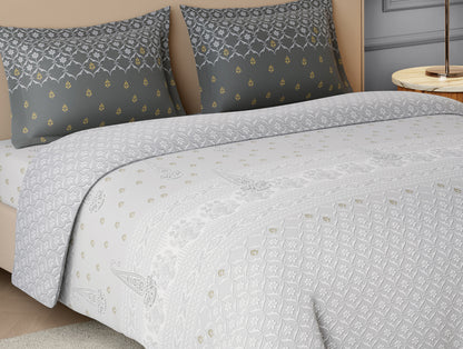Rangana Swarna 100% Cotton Large Bedsheet, 210 TC, Ornate, Light Grey