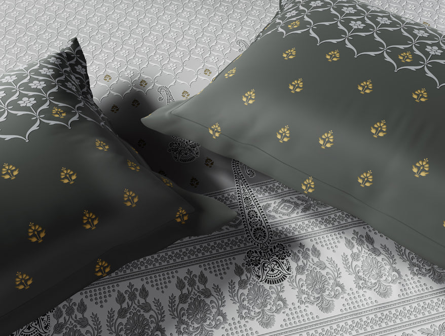 Rangana Swarna 100% Cotton Large Bedsheet, 210 TC, Ornate, Light Grey