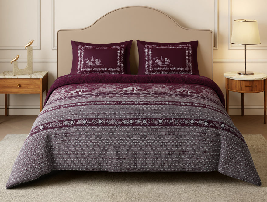 Rangana Swarna 100% Cotton Large Bedsheet, 210 TC, Ornate, Dark Pink