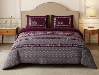 Rangana Swarna 100% Cotton Large Bedsheet, 210 TC, Ornate, Dark Pink