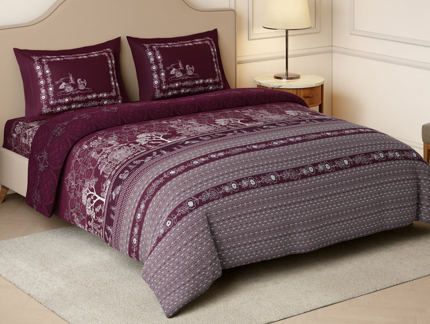 Rangana Swarna 100% Cotton Large Bedsheet, 210 TC, Ornate, Dark Pink