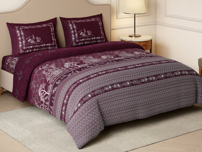 Rangana Swarna 100% Cotton Large Bedsheet, 210 TC, Ornate, Dark Pink