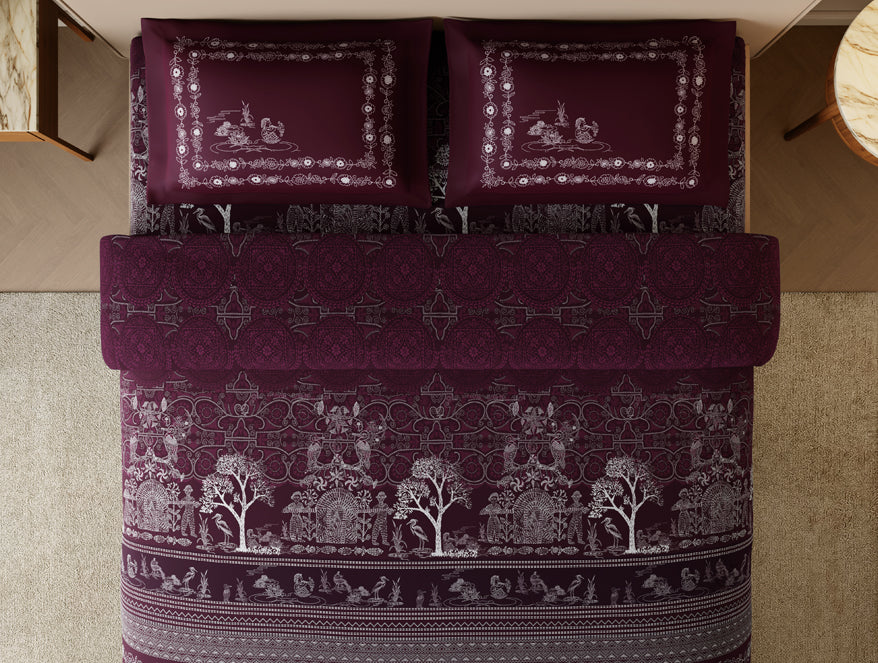 Rangana Swarna 100% Cotton Large Bedsheet, 210 TC, Ornate, Dark Pink