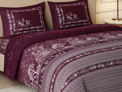 Rangana Swarna 100% Cotton Large Bedsheet, 210 TC, Ornate, Dark Pink