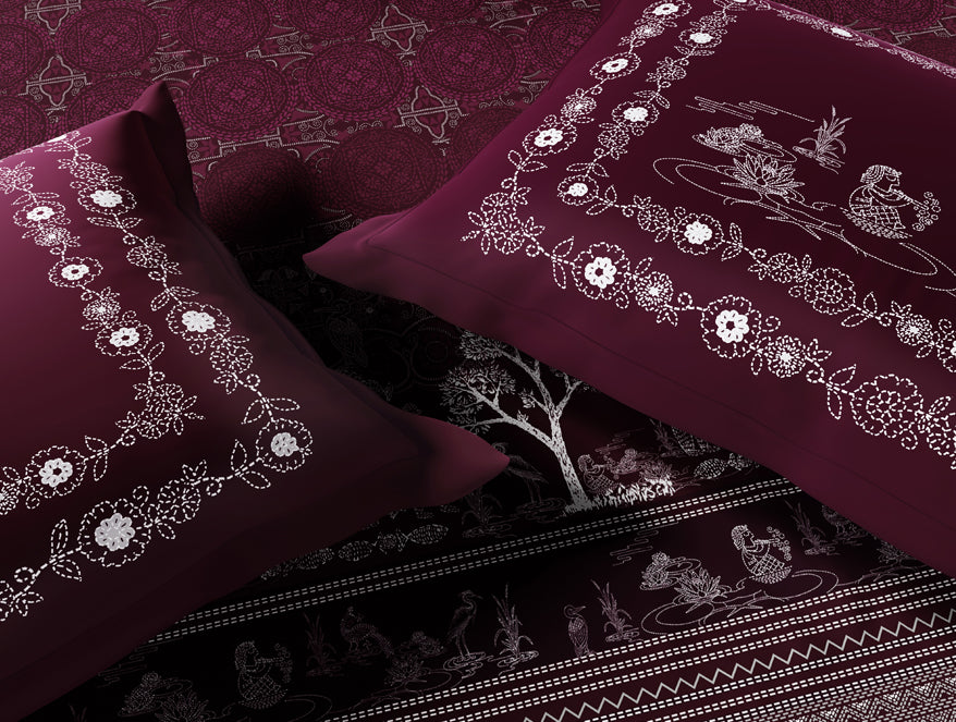 Rangana Swarna 100% Cotton Large Bedsheet, 210 TC, Ornate, Dark Pink