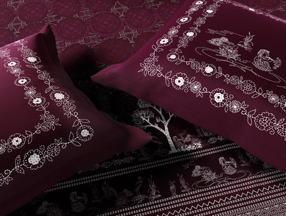 Rangana Swarna 100% Cotton Large Bedsheet, 210 TC, Ornate, Dark Pink