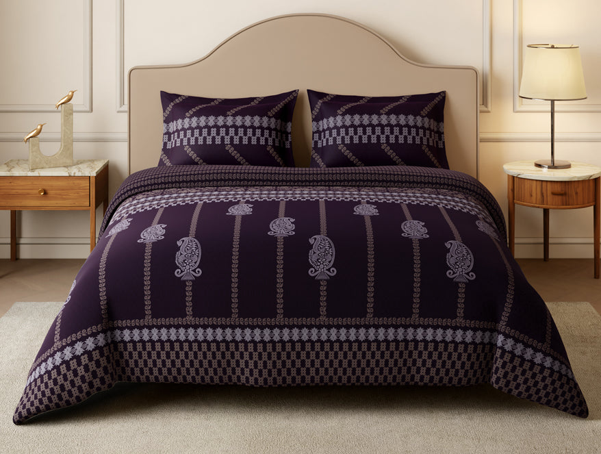 Rangana Swarna 100% Cotton Large Bedsheet, 210 TC, Ornate, Dark Violet