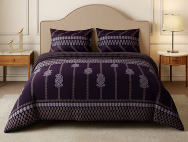 Rangana Swarna 100% Cotton Large Bedsheet, 210 TC, Ornate, Dark Violet