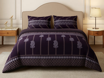 Rangana Swarna 100% Cotton Large Bedsheet, 210 TC, Ornate, Dark Violet