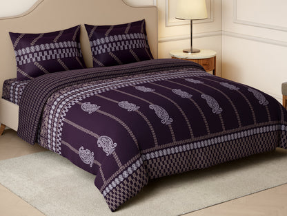 Rangana Swarna 100% Cotton Large Bedsheet, 210 TC, Ornate, Dark Violet