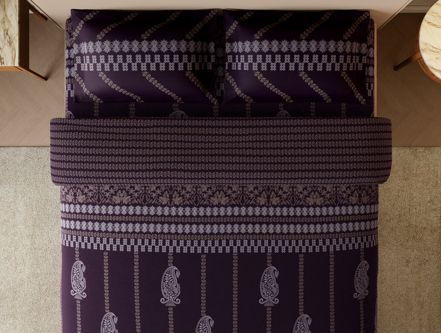 Rangana Swarna 100% Cotton Large Bedsheet, 210 TC, Ornate, Dark Violet