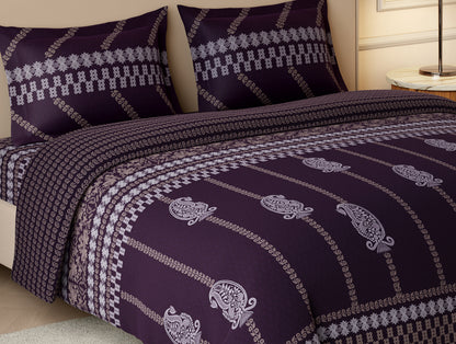 Rangana Swarna 100% Cotton Large Bedsheet, 210 TC, Ornate, Dark Violet
