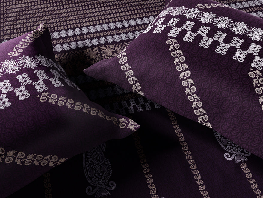 Rangana Swarna 100% Cotton Large Bedsheet, 210 TC, Ornate, Dark Violet