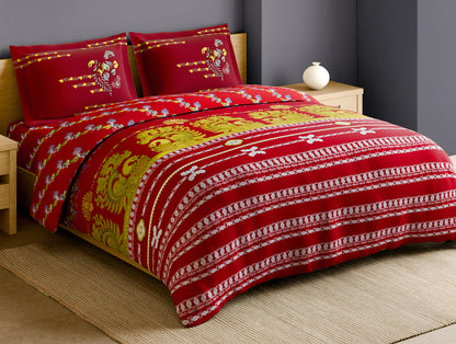 Rangana Multi 100% Cotton Large Bedsheet, 210 TC, Ornate, Red