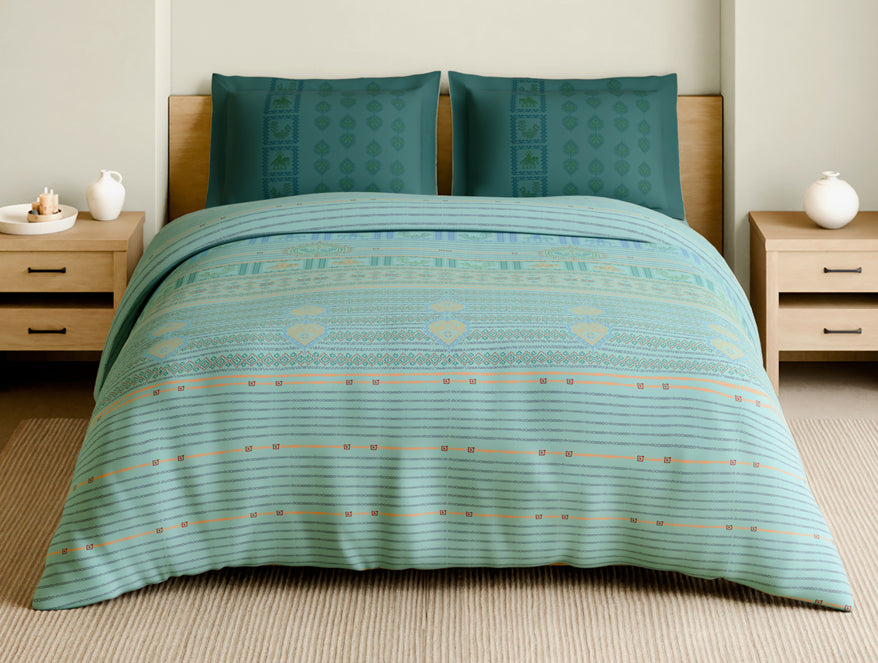 Rangana Multi 100% Cotton Large Bedsheet, 210 TC, Geometric, Light Blue