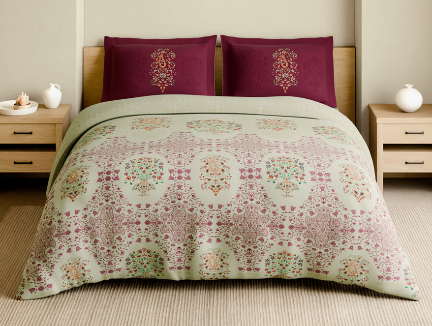 Rangana Multi 100% Cotton Large Bedsheet, 210 TC, Floral, Beige