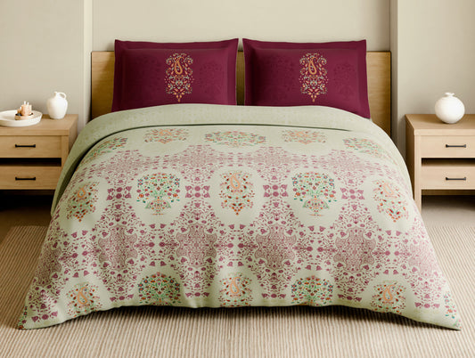 Rangana Multi 100% Cotton Large Bedsheet, 210 TC, Floral, Beige