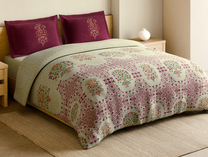 Rangana Multi 100% Cotton Large Bedsheet, 210 TC, Floral, Beige