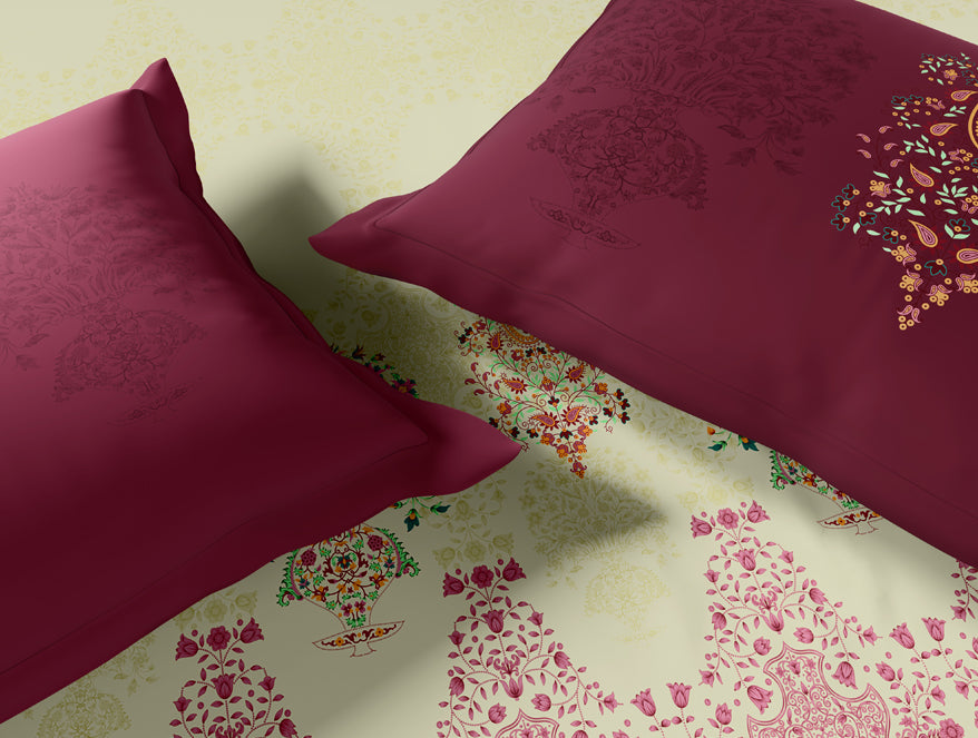 Rangana Multi 100% Cotton Large Bedsheet, 210 TC, Floral, Beige