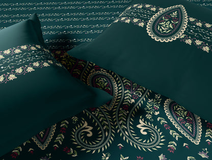 Rangana Multi 100% Cotton Large Bedsheet, 210 TC, Ornate, Dark Teal