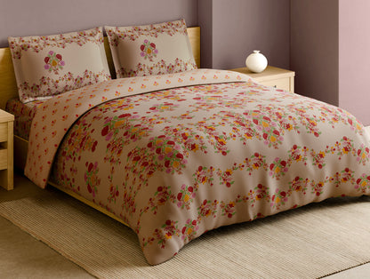Rangana Multi 100% Cotton Large Bedsheet, 210 TC, Floral, Beige