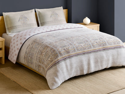 Rangana Multi 100% Cotton Large Bedsheet, 210 TC, Ornate, White