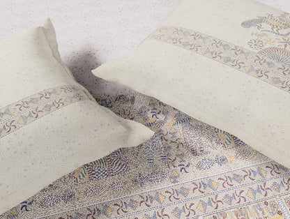 Rangana Multi 100% Cotton Large Bedsheet, 210 TC, Ornate, White