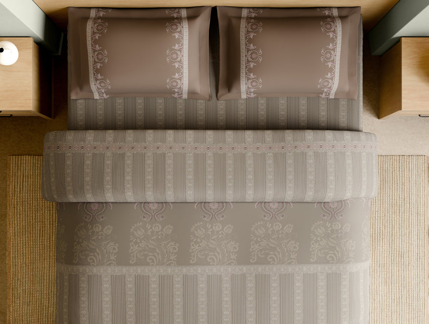 Rangana Muted 100% Cotton Large Bedsheet, 210 TC, Geometric, Blush