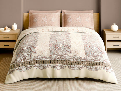 Rangana Muted 100% Cotton Large Bedsheet, 210 TC, Ornate, Blush