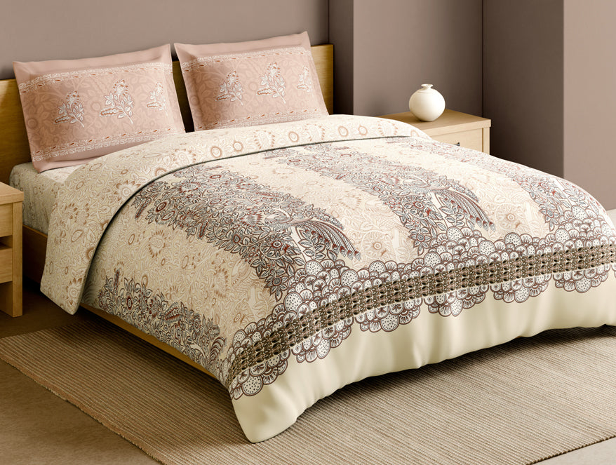 Rangana Muted 100% Cotton Large Bedsheet, 210 TC, Ornate, Blush