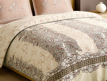 Rangana Muted 100% Cotton Large Bedsheet, 210 TC, Ornate, Blush