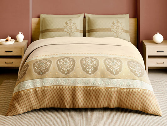 Rangana Muted 100% Cotton Large Bedsheet, 210 TC, Ornate, Blush