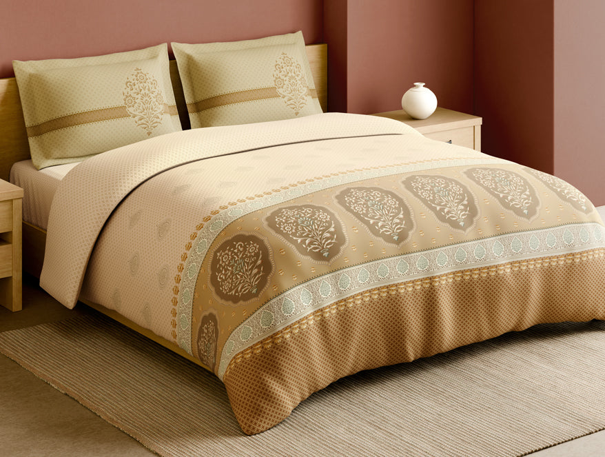 Rangana Muted 100% Cotton Large Bedsheet, 210 TC, Ornate, Blush