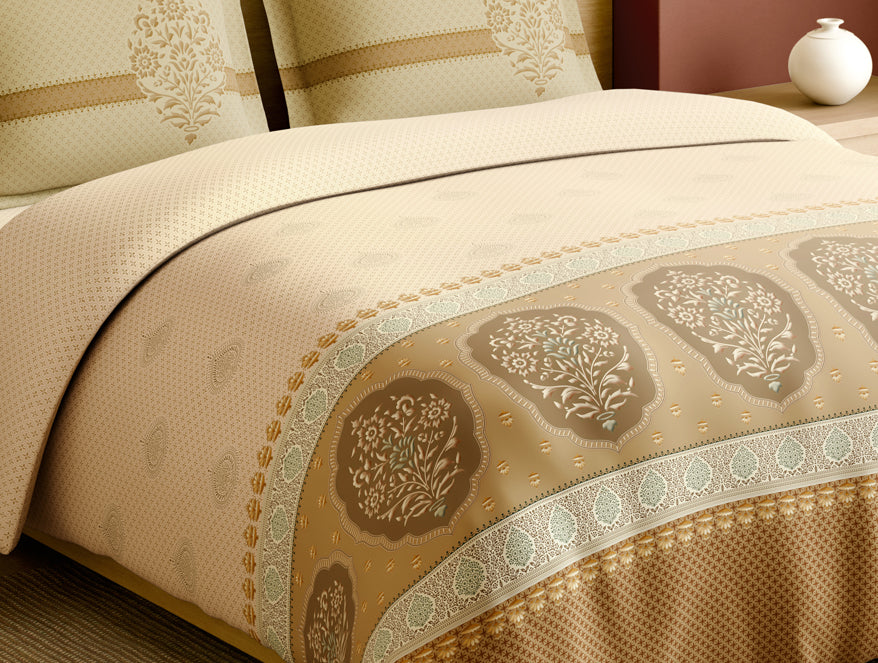 Rangana Muted 100% Cotton Large Bedsheet, 210 TC, Ornate, Blush