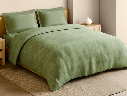 Rangana Muted 100% Cotton Large Bedsheet, 210 TC, Geometric, Light Green