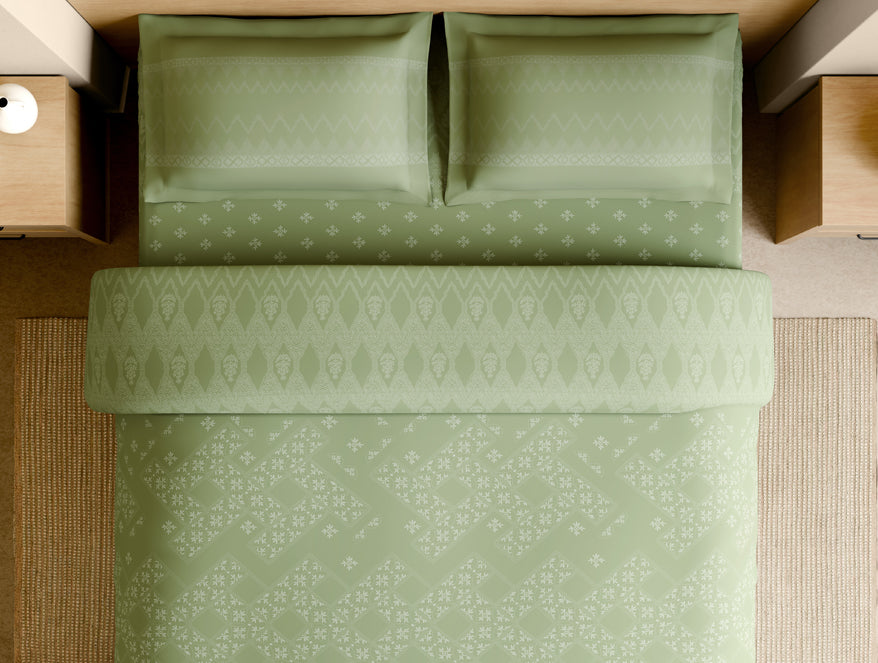 Rangana Muted 100% Cotton Large Bedsheet, 210 TC, Geometric, Light Green