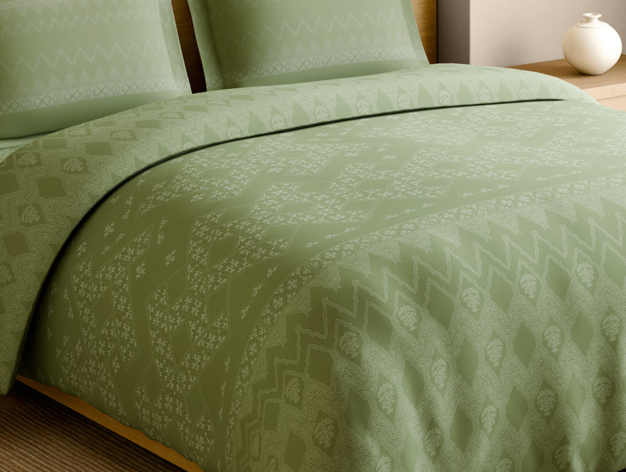 Rangana Muted 100% Cotton Large Bedsheet, 210 TC, Geometric, Light Green