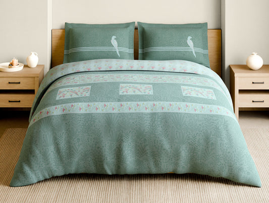 Rangana Muted 100% Cotton Large Bedsheet, 210 TC, Floral, Light Blue