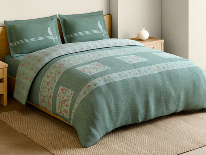 Rangana Muted 100% Cotton Large Bedsheet, 210 TC, Floral, Light Blue