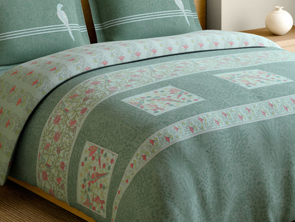 Rangana Muted 100% Cotton Large Bedsheet, 210 TC, Floral, Light Blue