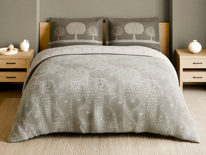 Rangana Muted 100% Cotton Large Bedsheet, 210 TC, Floral, Cream