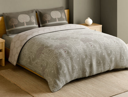 Rangana Muted 100% Cotton Large Bedsheet, 210 TC, Floral, Cream