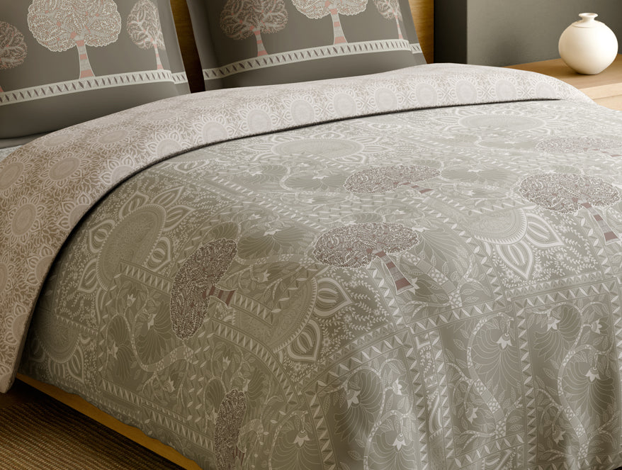 Rangana Muted 100% Cotton Large Bedsheet, 210 TC, Floral, Cream