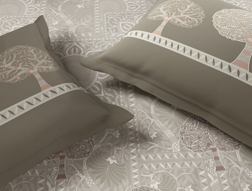 Rangana Muted 100% Cotton Large Bedsheet, 210 TC, Floral, Cream